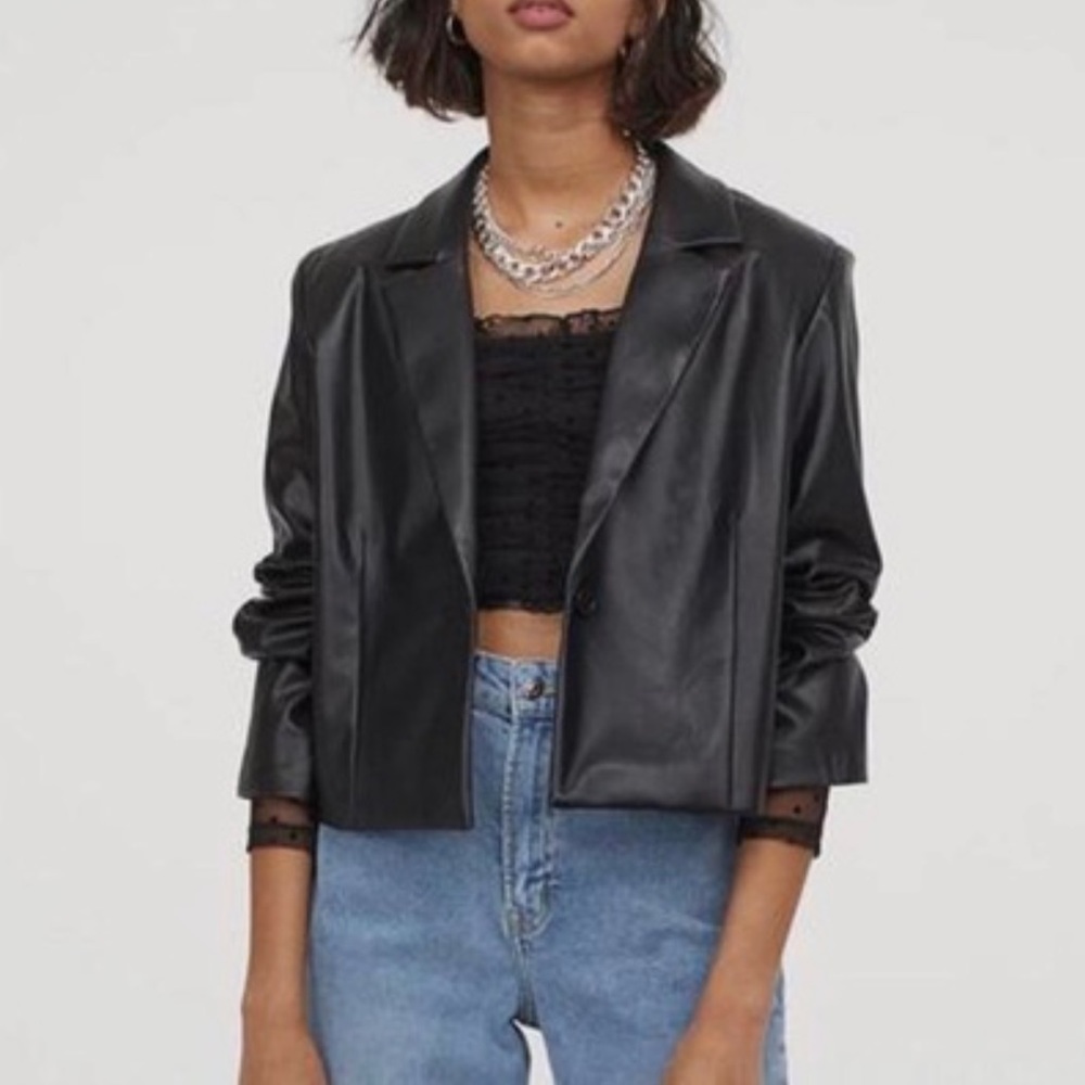 Never worn H&M leather cropped blazer
